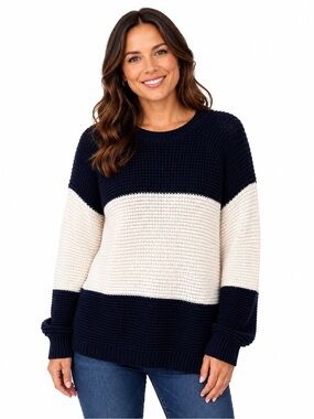 GAP Navy and Cream Colorblock Crewneck Sweater